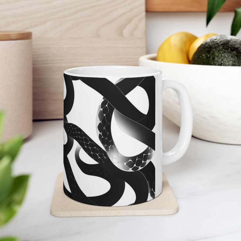 Snake Scale Design Coffee Mug, Reptile cup, Snake Lover Gift, Gift for Him, Gift for Her, Black Snakes Mug image 7