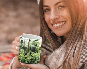 Fern Covered Forest Floor Mug, Fern Coffee Mug, Fern Leaf, Cottagecore, Botanical Tea Cup, Relaxing Green Design, Fern Tea Mug, Plant mug