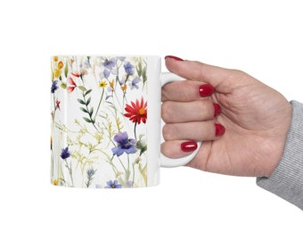 Watercolor Wildflower Coffee Mug, Floral Mug, Cottagecore Nature Mug, Botanical Tea Cup, Boho Tea Cup, Boho Mug, Vintage Flower Mug, Nature