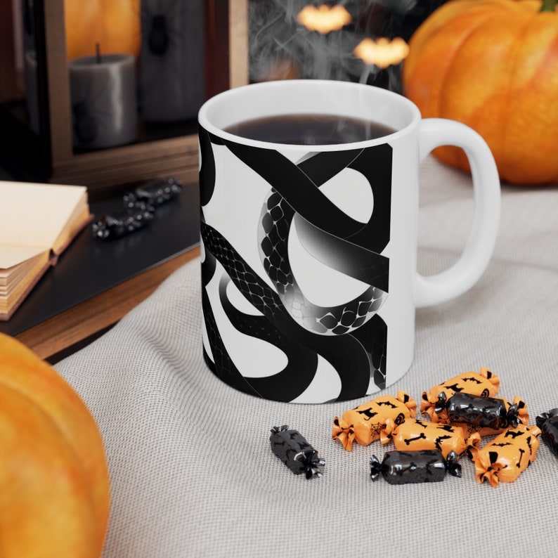 Snake Scale Design Coffee Mug, Reptile cup, Snake Lover Gift, Gift for Him, Gift for Her, Black Snakes Mug image 6