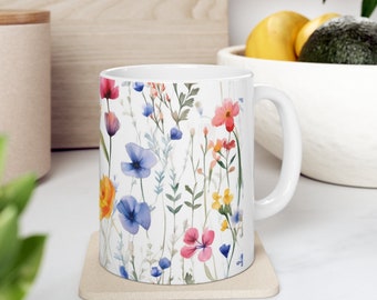 Watercolor Wildflower Coffee Mug, Floral Mug, Cottagecore Nature Mug, Botanical Tea Cup, Boho Flower Mug, Boho Tea Cup, Vintage Flower Mug