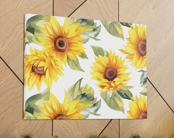 Watercolor Sunflower Canvas, Flower Poster, Blooming Sunflower Canvas Poster, Sunflower Print, Sunflower Wall Decor, Botanical Print