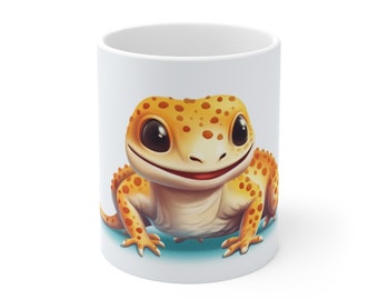 Cute Leopard Gecko Ceramic Mug, Smiling Gecko Mug, Cute Reptile Gift, Leopard Gecko Lover, Funny Lizard Cup, Gift for Him, Her, Birthday