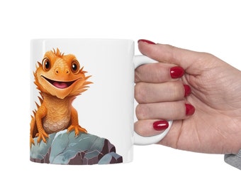 Lächelnder Bartagamen Becher, süßes Reptil Geschenk, bärtiger Drachen Liebhaber, lustige Eidechsen Tasse, Geschenk für ihn, sie, Geburtstag, Keramikbecher 11oz