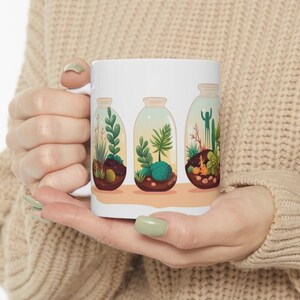 Cute Terrarium Jars Ceramic Mug, Plant Coffee Mug, Nature Mug, Cute Plant Mug, Garden Mug, Plant Collector, Home Decor Mug