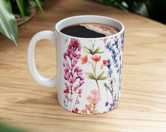 Watercolor Wildflower Coffee Mug, Floral Mug, Cottagecore Nature Mug, Botanical Tea Cup, Boho Mug, Boho Tea Cup, Vintage Flower Mug, Nature