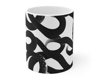 Snake Scale Design Coffee Mug, Reptile cup, Snake Lover Gift, Gift for Him, Gift for Her, Black Snakes Mug