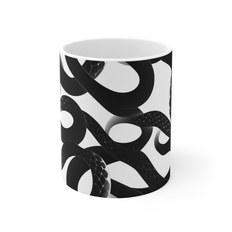 Snake Scale Design Coffee Mug, Reptile cup, Snake Lover Gift, Gift for Him, Gift for Her, Black Snakes Mug image 1