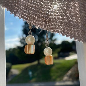 Pearl and Shell Beaded Dangle Earrings