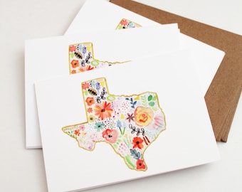Texas Wildflower Watercolor Greeting Cards, Stationery Set