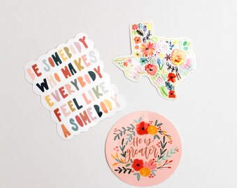 Watercolor Texas Floral Sticker Set, UV Laminated