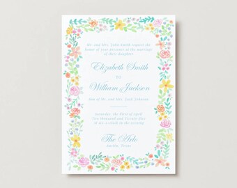 Wildflower Watercolor Wedding Invitation Template, DIY Canva (5x7 in)