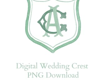 Green Watercolor Wedding Crest Monogram (Digital File)