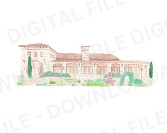 Trattoria Lisina Watercolor Venue Painting | Dripping Springs, TX (Digital File)