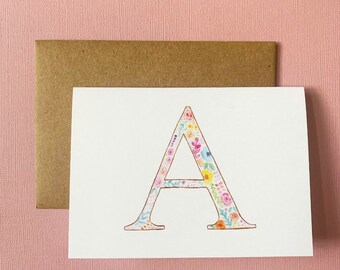 Monogrammed A Stationery, floral cards, greeting stationery, watercolor lettering