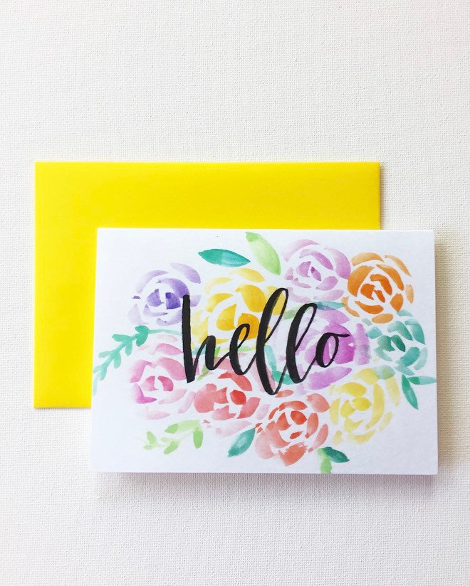 Hello Watercolor Stationery Greeting Card Hello Card Etsy