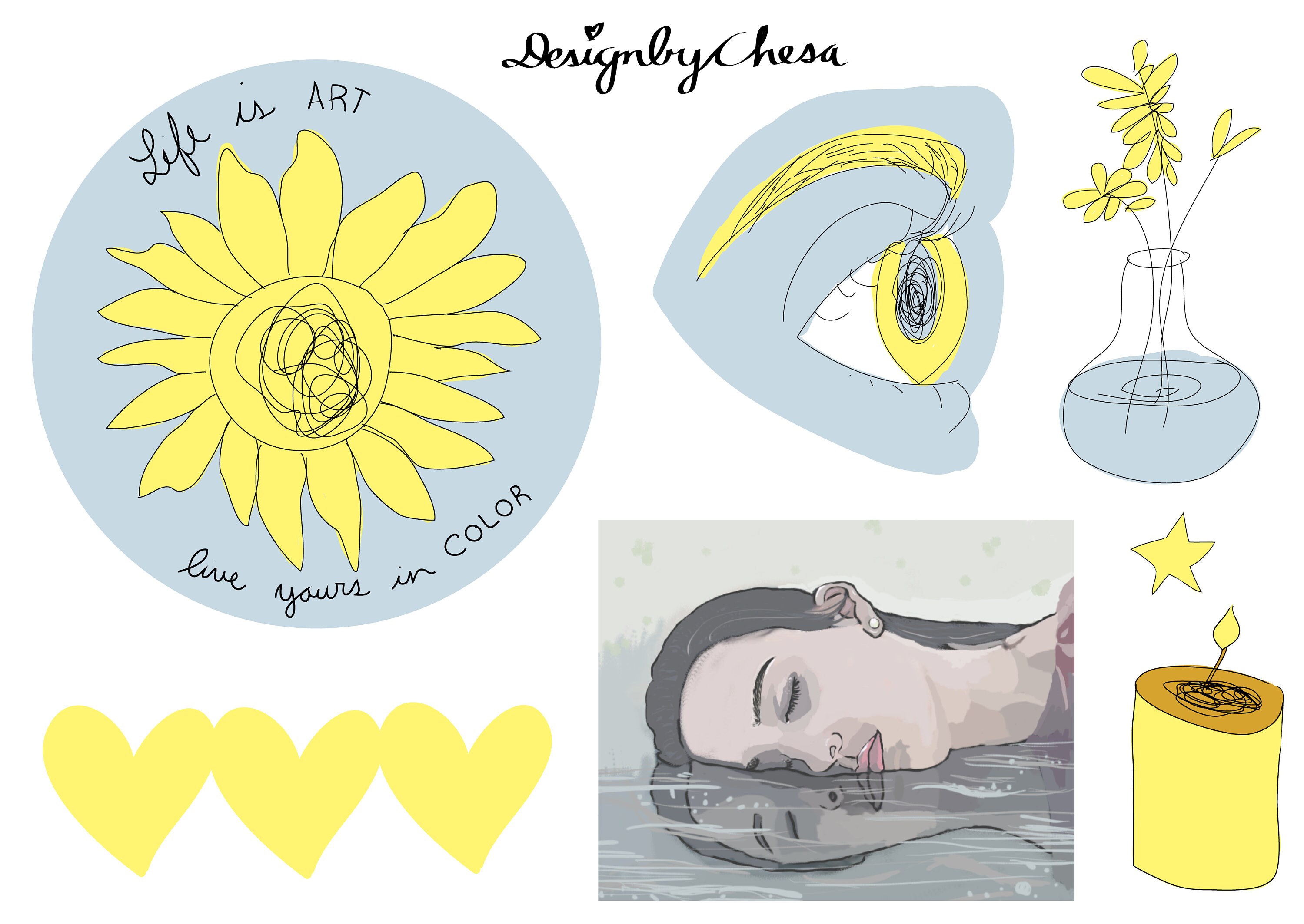 Yellow and Blue Aesthetic Sticker Pack - Etsy