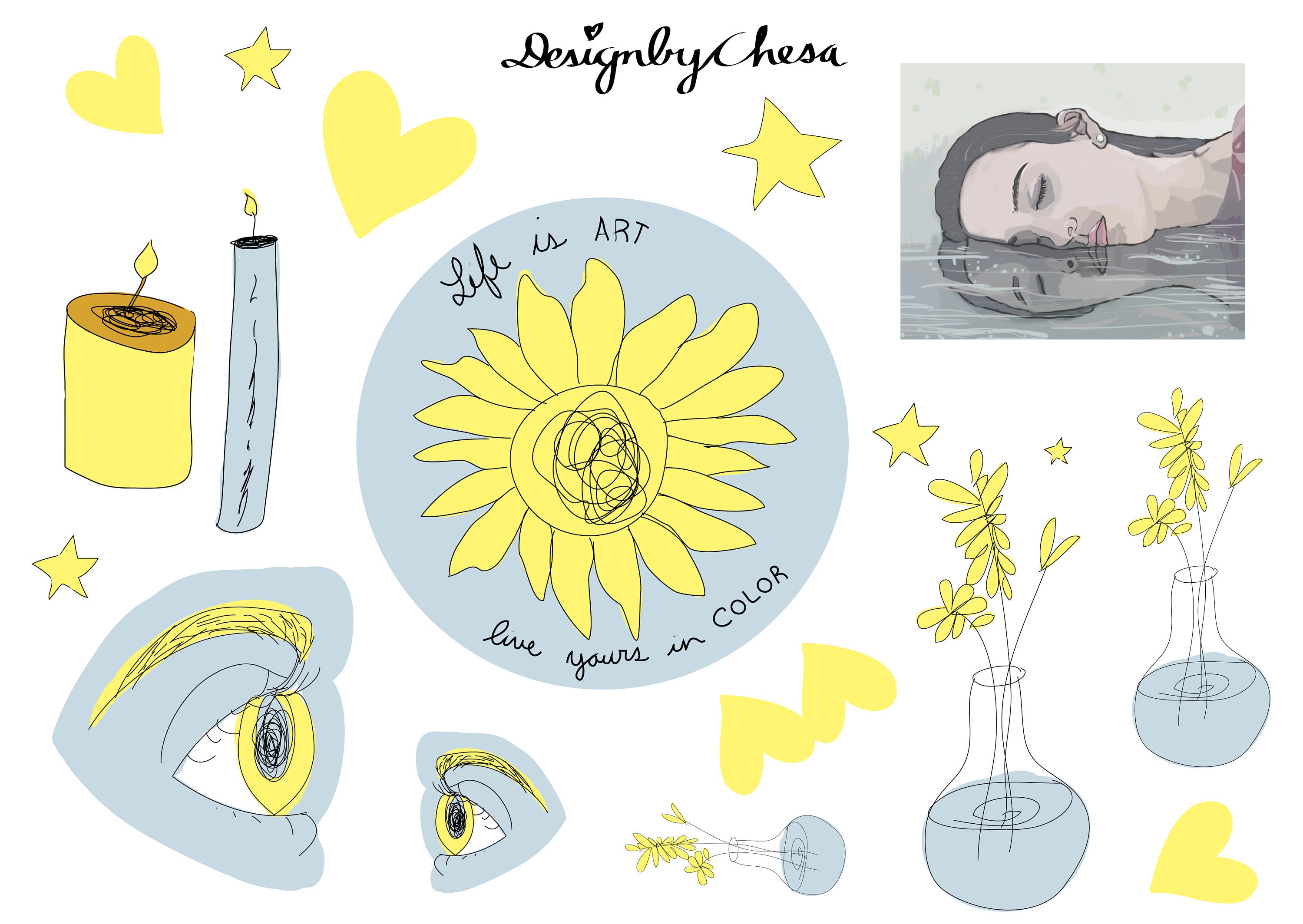 Yellow and blue aesthetic sticker pack | Etsy