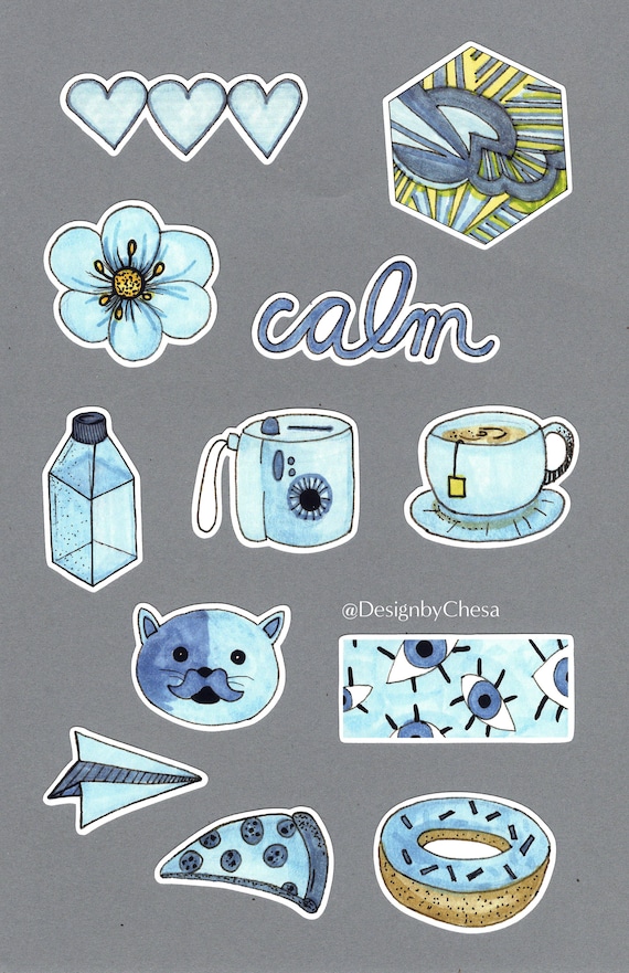 Sheet of Mini Stickers - Blue Aesthetic Stickers - SMALL miniature