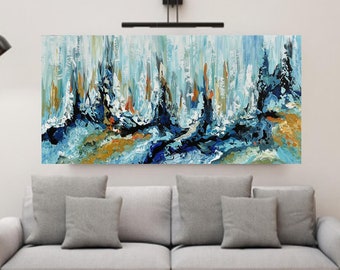 Blue Abstract Painting on Canvas: Modern Impasto Ocean Art