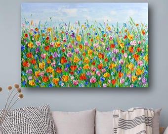 Colorful Flower Field Canvas Print: Wildflower Meadow Wall Art Decor