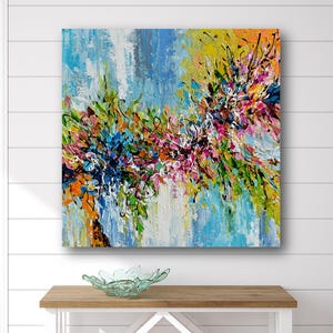 Abstract Print of Acrylic Painting, Vibrant Colorful Floral Wall Art Canvas, Modern Decor