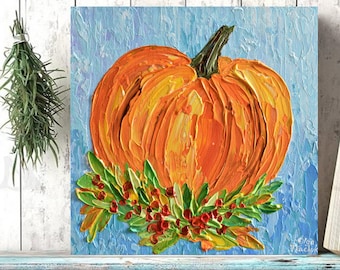 Impasto Pumpkin Painting: Original Acrylic Fall Art (10 inch)
