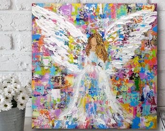 Angel Print, Colorful Wall Art Décor, Giclee of Abstract Painting, Love, Friendship, Religious Gift