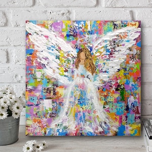 Angel Print, Colorful Wall Art Décor, Giclee of Abstract Painting, Love, Friendship, Religious Gift
