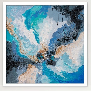 Abstract Art Print on Paper or Canvas, Blue Gold Modern Wall Art, Large Giclee Print of a Painting