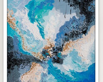 Blue Gold Abstract Art Giclee Print: Modern Wall Decor