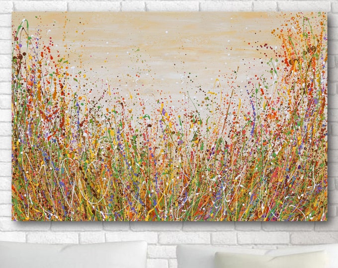 Abstract Flower Field Painting on Canvas, Original Wildflower Meadow