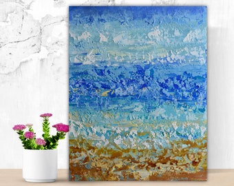 Abstract Beach Painting on Canvas, Palette Knife Ocean Art