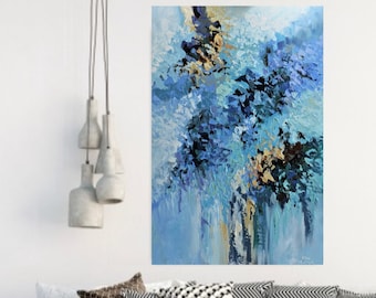 Blue Abstract Painting on Canvas, Original Wall Art Canvas, Modern Artwork, Impasto Palette Knife Contemporary Art by Olga Tkachyk