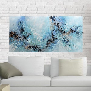 Großes abstraktes Original Gemälde, Blaue Kunst Leinwand, Impasto Palettenmesser Moderne Kunst