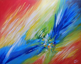 Abstract Original Acrylic Painting, Colorful Wall Art Canvas, Impasto, Palette Knife Art, Red Modern Painting, Large Contemporary Art 22x28