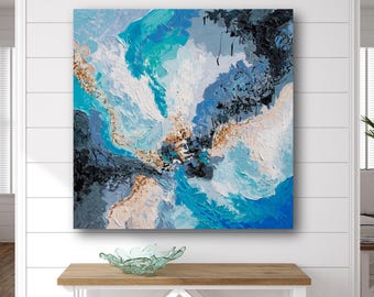 Blue Gold Abstract Art Giclee Print: Modern Wall Decor