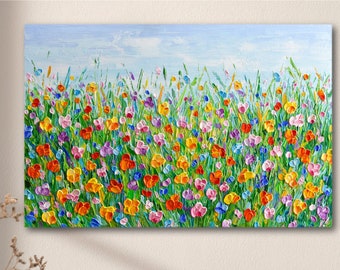 Colorful Flower Field Canvas Print of Past Painting by Olga Tkachyk. Wildflower Meadow Wall Art Decor, Gift for her