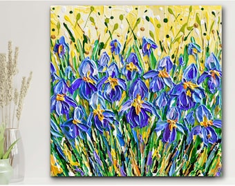 Irises Art Canvas , Giclee Print of Painting, Purple Flowers Wall Art Décor, Gift for Her