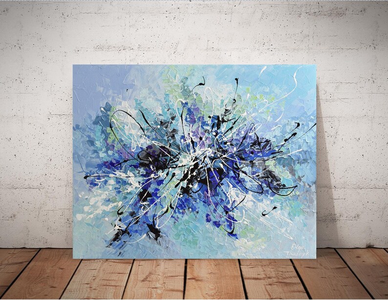 Blue Contemporary 16x20 Painting on Canvas Acrylic Original Etsy