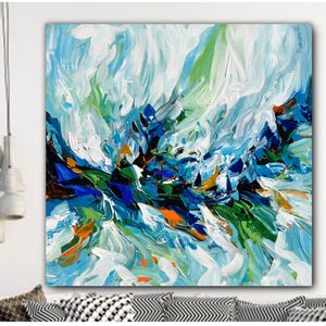 Large Abstract Wall Art Print – Blue & Orange Giclée on Canvas or Paper