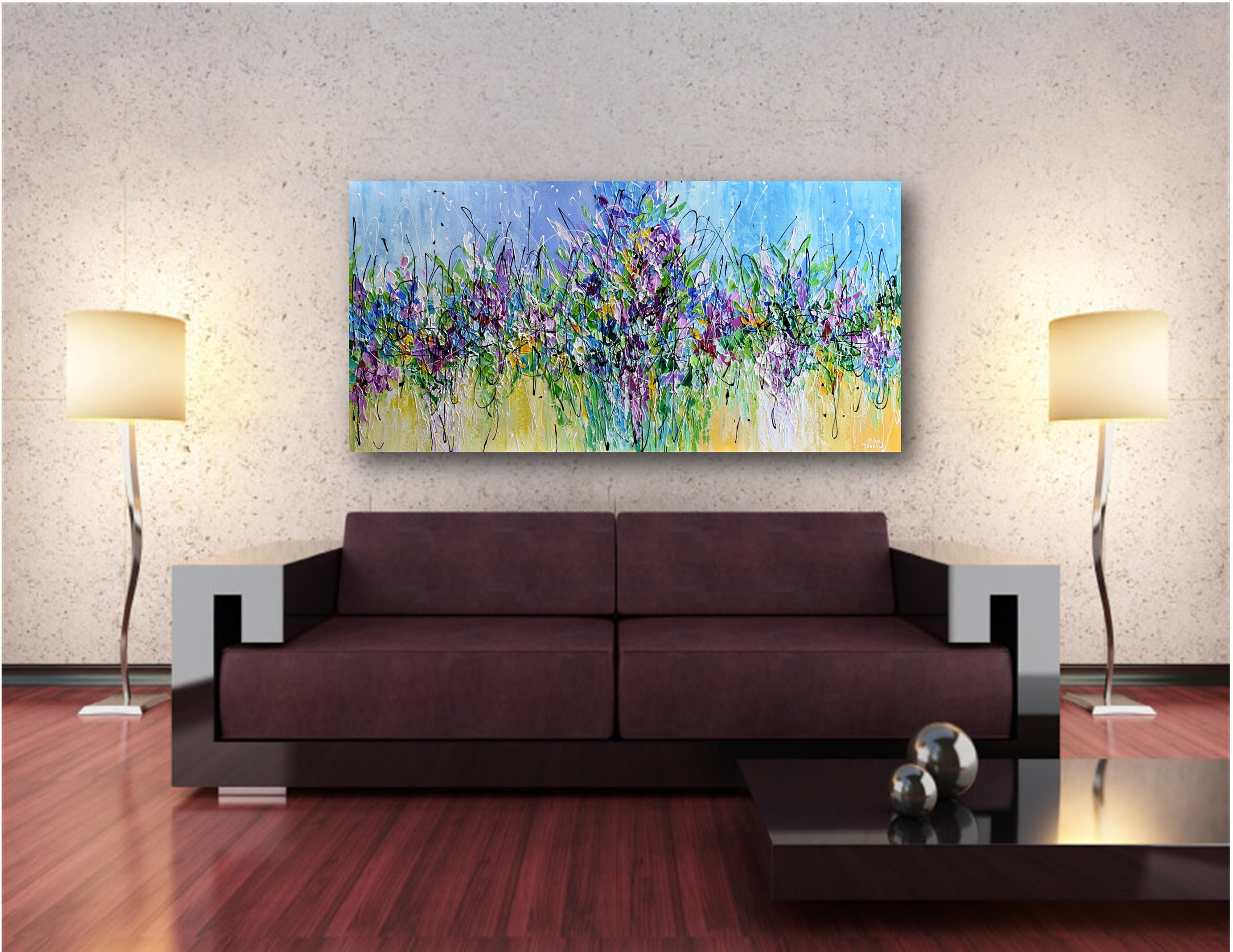 Abstract Floral Landscape Painting, Large Textured Wall Art Canvas ...