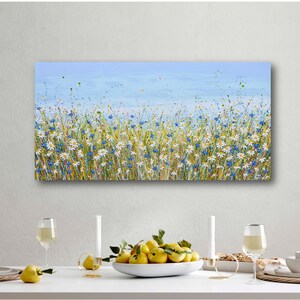 Daisies Cornflower Painting on Canvas, Original Large Wildflower Meadow ...