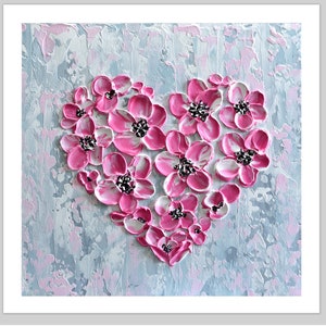 Floral Heart Print: Pink Gray Abstract Flower Wall Art, Valentine&#39;s Gift