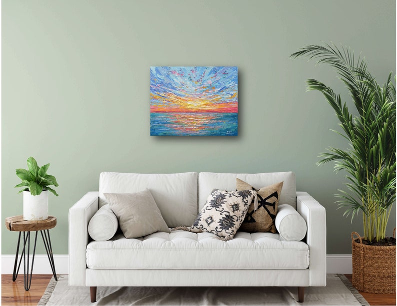 Ocean Sunrise Painting Print on Canvas or Paper, Colorful Seascape Wall ...