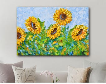 Sunflower Field Giclee Print: Summer Landscape Canvas Wall Art