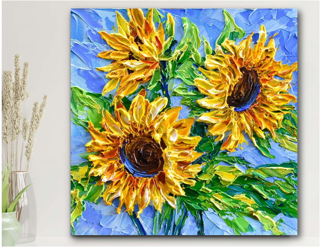 Sunflower Palette Knife Painting Print: Fall Floral Canvas Wall Art - Etsy