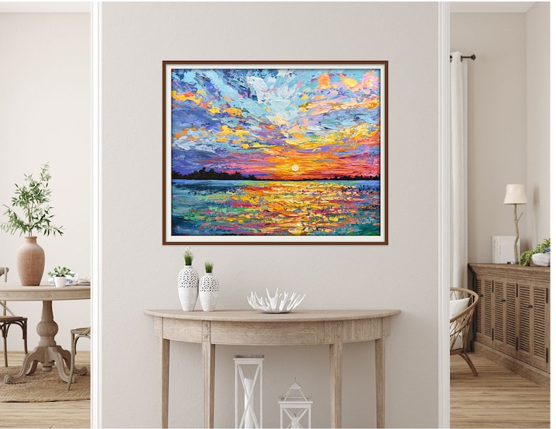 Sunset Art Print of Impressionist Ocean Painting Colorful - Etsy