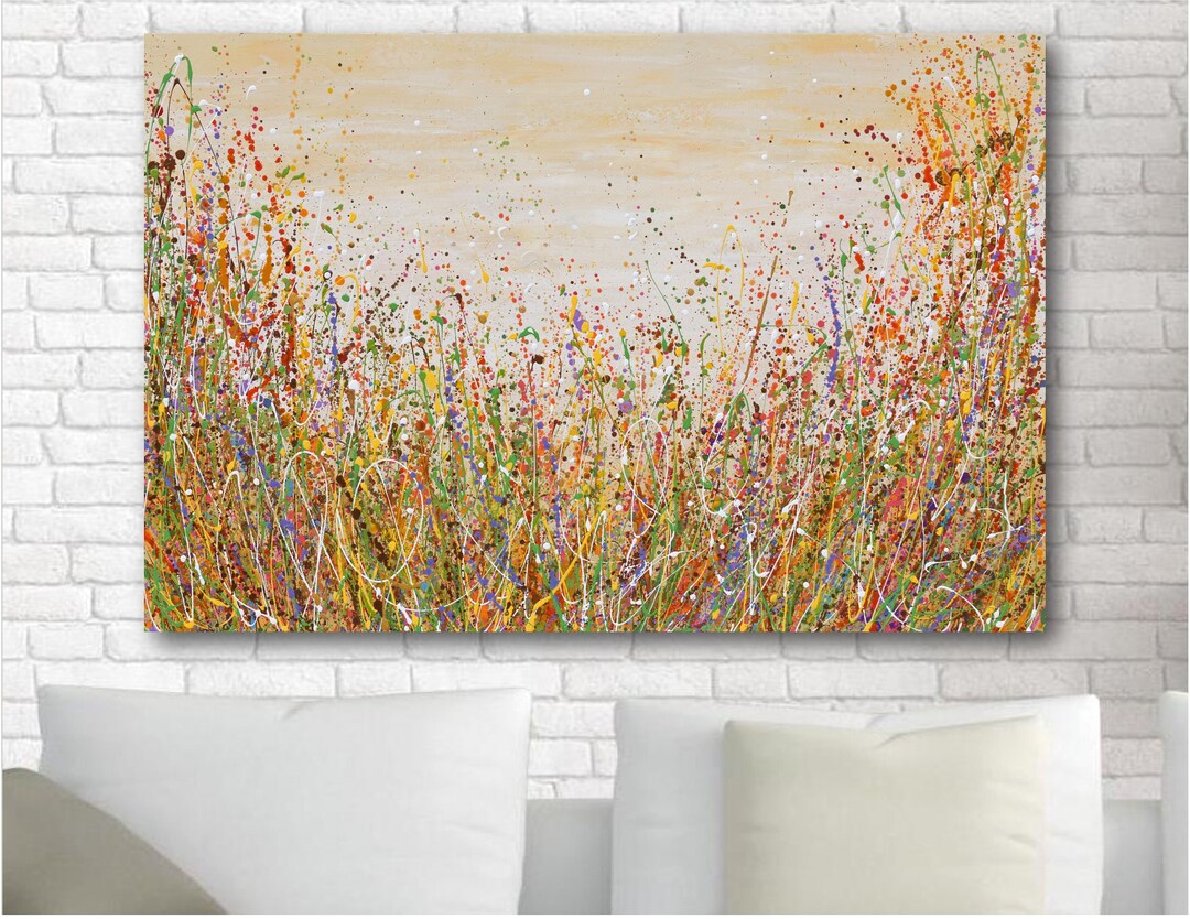 Abstract Flower Field Painting on Canvas, Original Wildflower Meadow