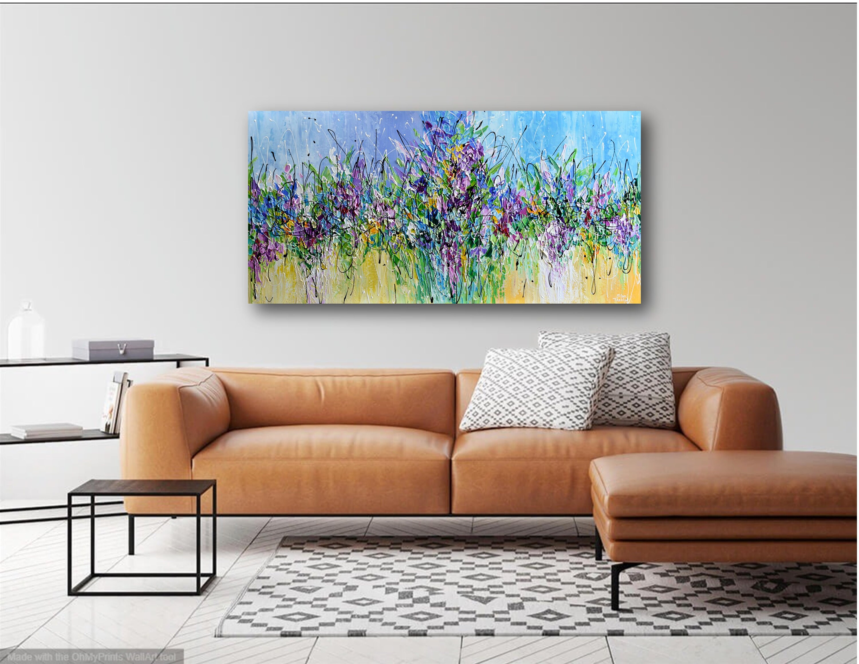 Abstract Floral Landscape Painting, Large Textured Wall Art Canvas ...